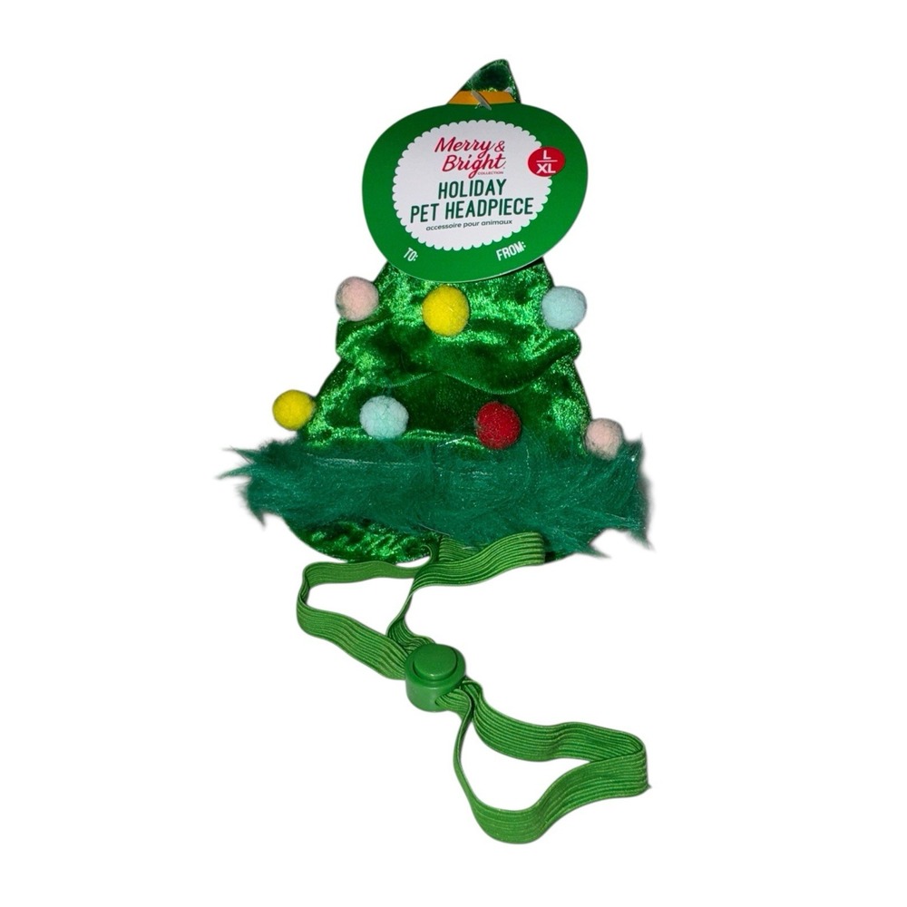 Merry & Bright Brand Holiday L Dog Pet Headpiece Hat Plush Christmas Tree Large